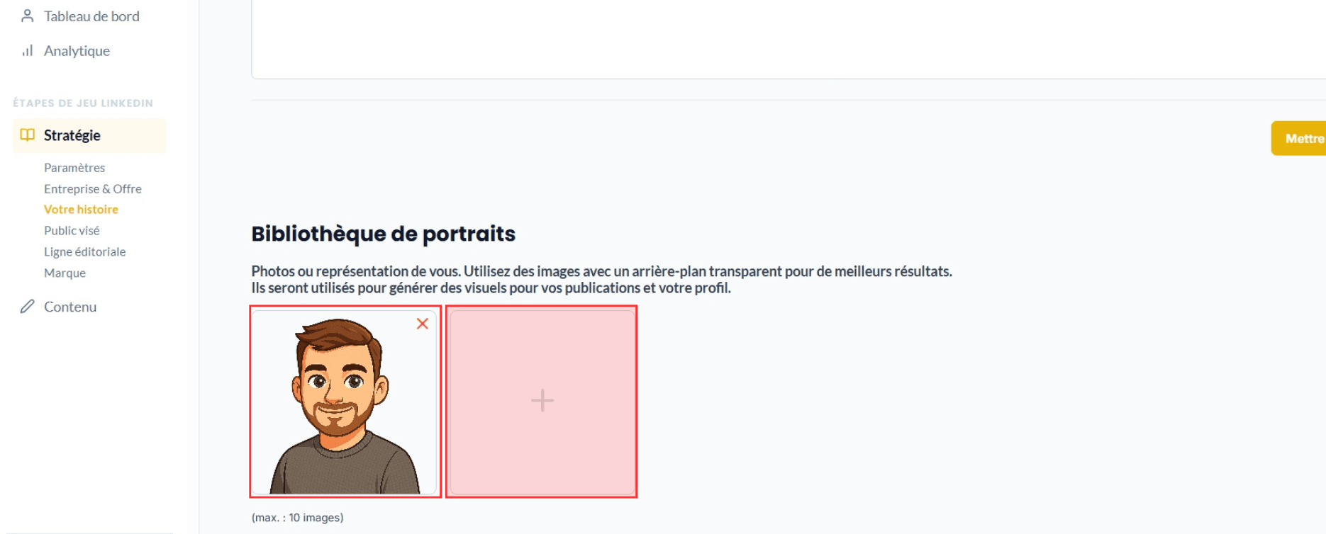 Description de l'interface d’IndiPen : enrichis ta bibliothèque de portraits.