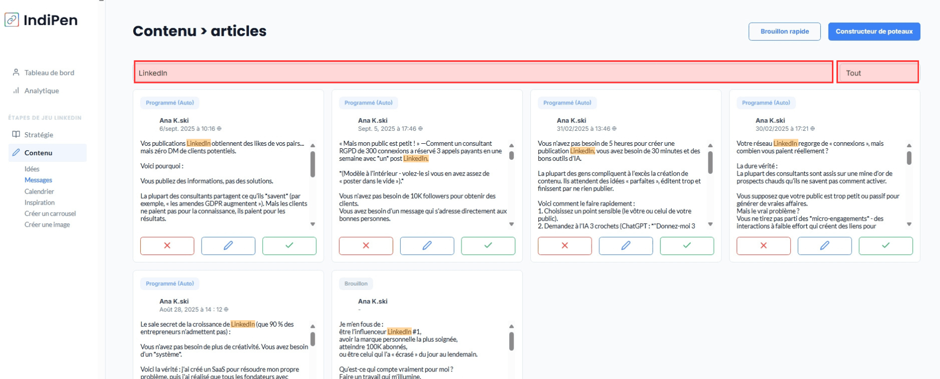 Description de l'interface du logiciel IndiPen : exemple d'une recherche avec le mot 