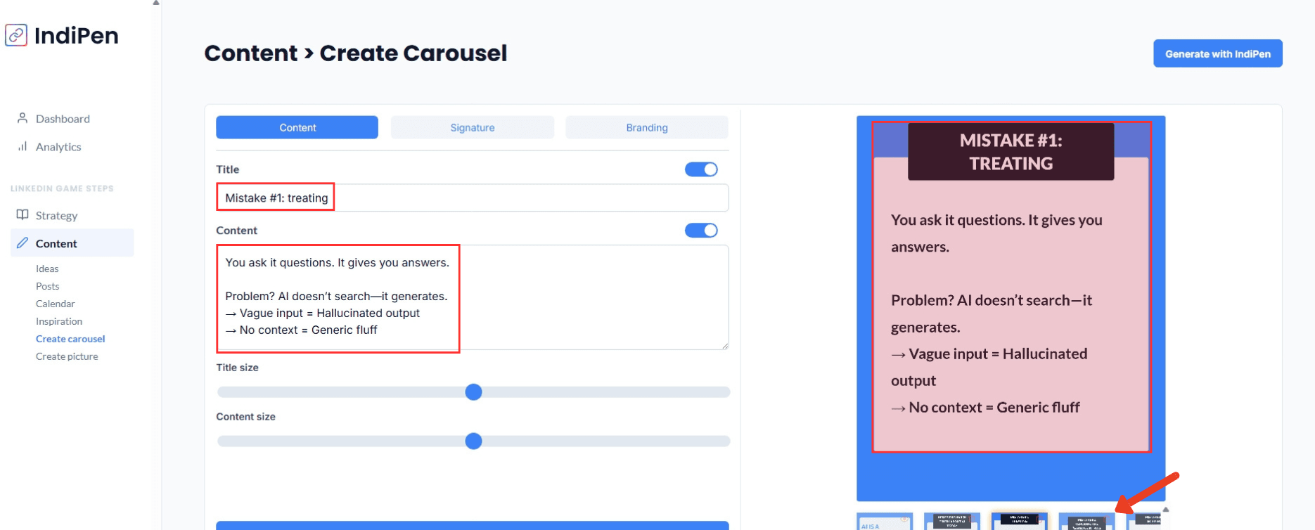 Description of IndiPen’s interface: personalize fields, edit text, and add or delete pages.