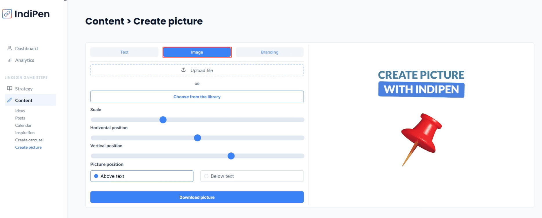 Description of IndiPen’s interface: adjust the text size on your images.