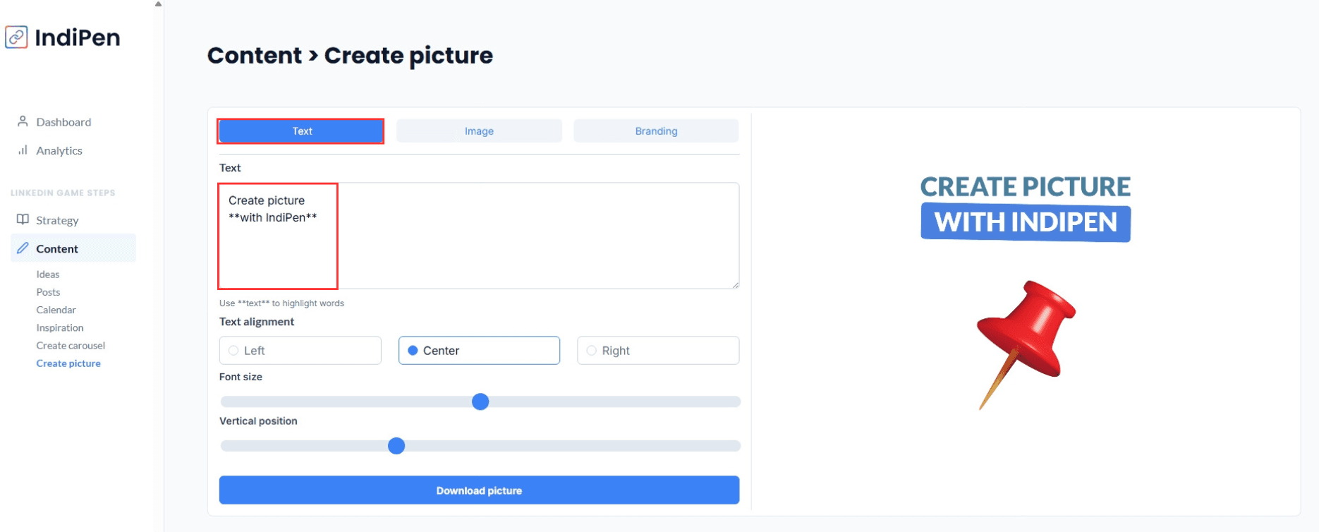 Description of IndiPen’s interface: write the text for your image.